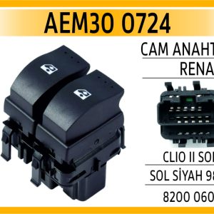 CAM ANAHTARI RENAULT CLIO II SOL ÖN SOL SİYAH 98-0